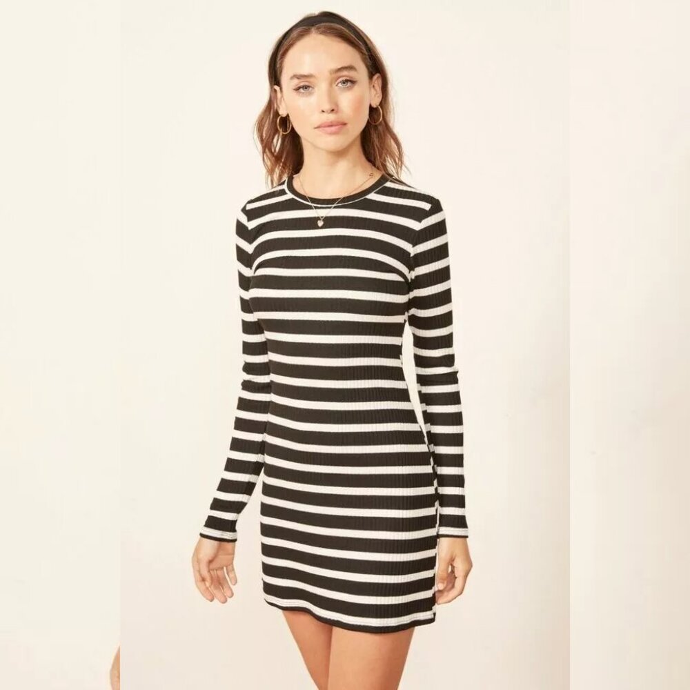 Reformation Jeans Jeanne Mini Dress with Henri Black and White Stripes Size XS